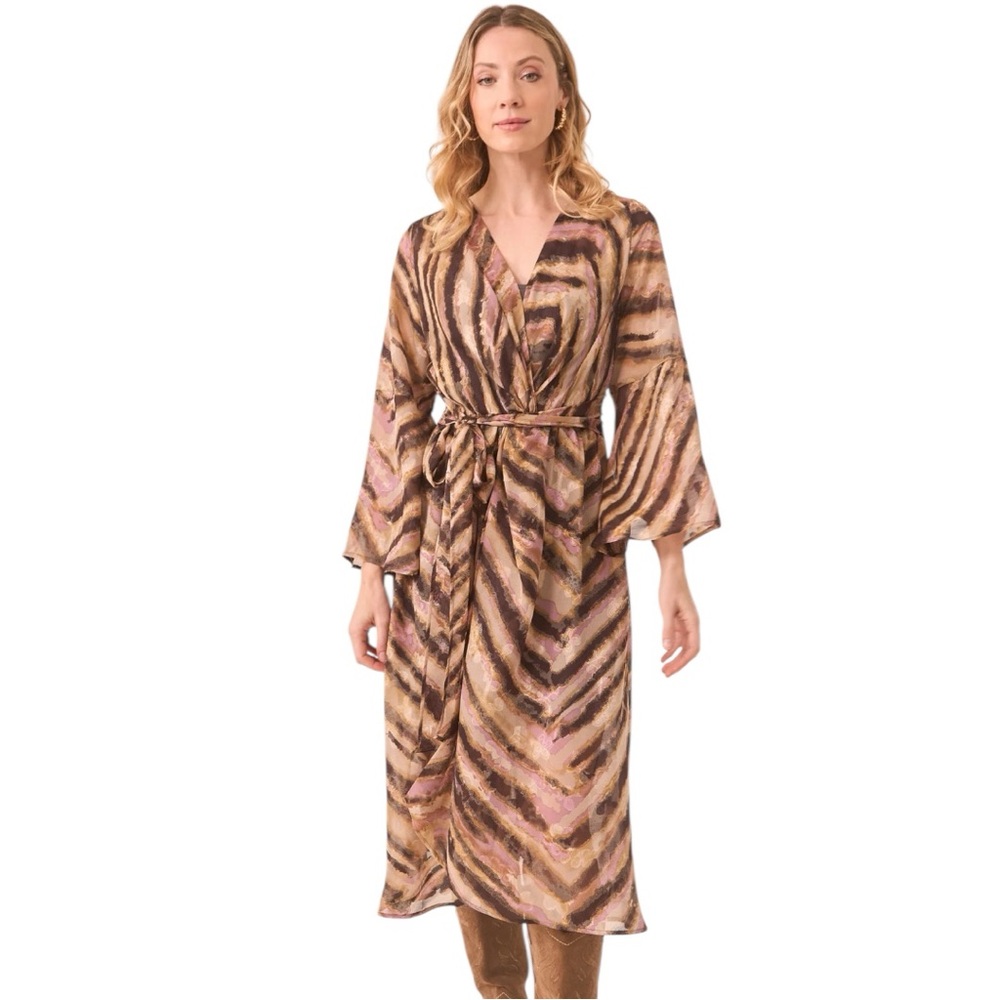 NKN Nekane Camel Mauve Black Animal Print Faux Wrap Midi Dress Small Reg. $197 - Picture 5 of 15
